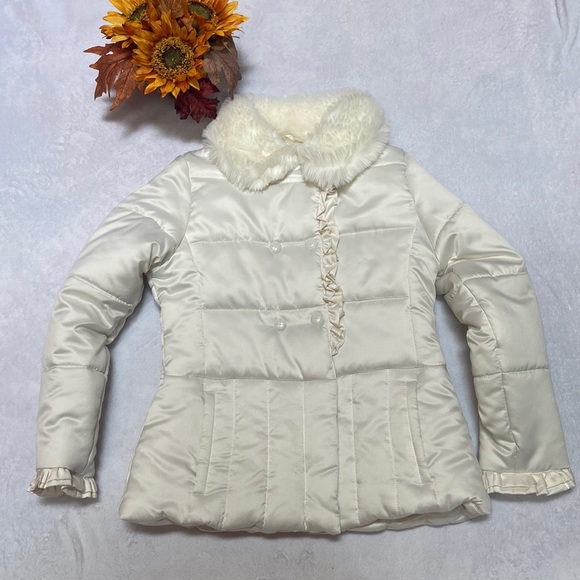 Rothschild Girls 7-16 Metallic Quilted Anorak Jacket with Fur Hood